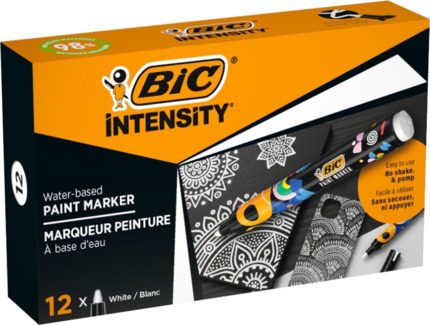 Bic Intensity Marcador de Pintura - Punta Media - Tinta con Base de Agua - 98% de Materiales Reciclados - Color Blanco