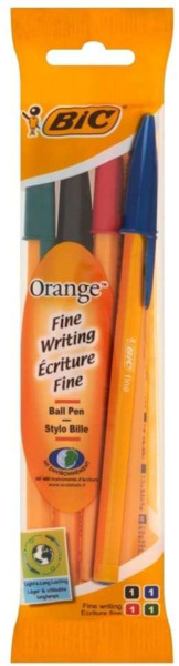 Bic Orange Original Fine Pack de 4 Boligrafos de Bola - Punta Redonda de 0.8mm - Trazo de 0.3mm - Tinta con Base de Aceite - Cue