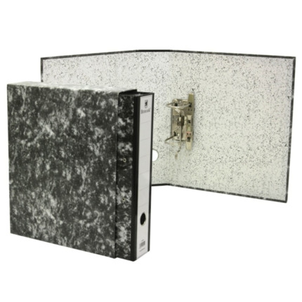 Bismark Archivador A-Z Jaspeado Folio con Funda - Lomo 75mm - Carton Forrado - Tarjetero en el Lomo - Mecanismo de Palanca - Color Negro Jaspeado