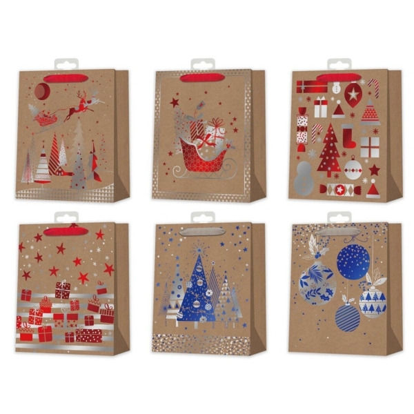 Bismark Bolsa de Papel Kraft Navidad - Impresion Foil - 6 DiseÃ±os Diferentes