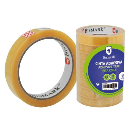 Bismark Cinta Adhesiva Transparente 19mm x 66m - Fabricada en Polipropileno - Transparente