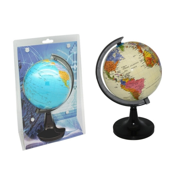 Bismark Esfera Geografica con Meridiano 15cm - Cartografia Fisico-Politica - Base Alta y Robusta - Colores Blanco y Azul Aleator