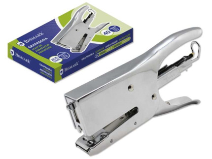 Bismark Grapadora de Tenaza Cromada - Capacidad de Grapado 40 Hojas - Diseño Ergonomico - Alta Durabilidad - Color Plata