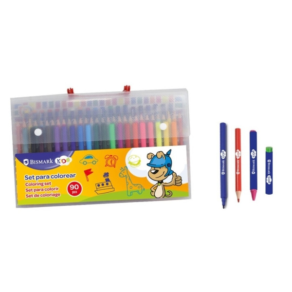Bismark Maletin Escolar de Escritura con 20 Rotuladores de Colores, 30 Lapices de Colores, 20 Pinturas de Cera con Punta y 20 Pi