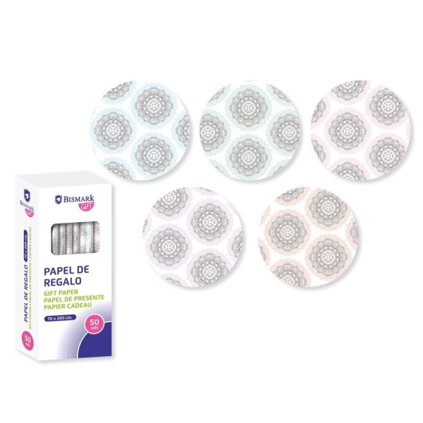 Bismark Mandalas Rollo de Papel Regalo - Medidas 70cmx200cm - 5 DiseÃ±os Diferentes