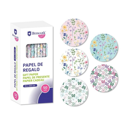 Bismark Naturaleza Rollo de Papel Regalo - Medidas 70cmx200cm - 5 DiseÃ±os Diferentes - 10 Rollos por DiseÃ±o
