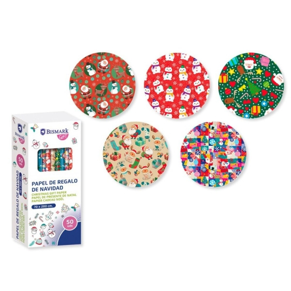 Bismark Navidad Colors Rollo de Papel Regalo - Medidas 70cmx200cm - 5 DiseÃ±os Diferentes