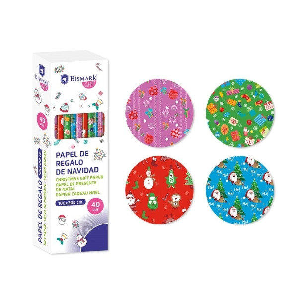 Bismark Navidad Gifts Rollo de Papel Regalo - Medidas 100cmx300cm - 4 DiseÃ±os Diferentes