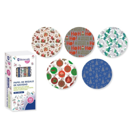 Bismark Navidad Oro/Plata Rollo de Papel Regalo - Medidas 70cmx200cm - 5 DiseÃ±os Diferentes