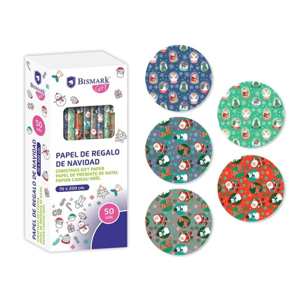Bismark Navidad Papa Noel Rollo de Papel Regalo - Medidas 70cmx200cm - 5 DiseÃ±os Diferentes