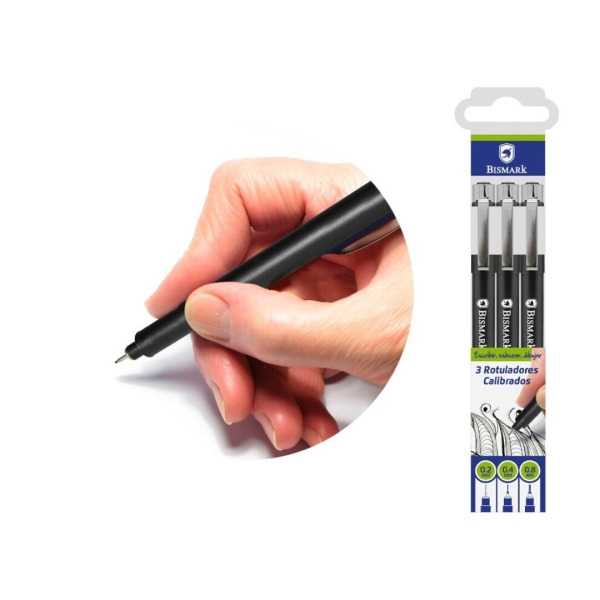 Bismark Pack 3 Rotuladores Calibrados 0.2, 0.4, 0.8mm - Color Negro