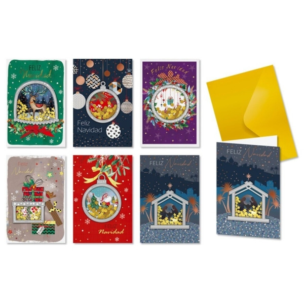 Bismark Pack de 24 Tarjetas de Felicitacion Navideña con Sobre Dorado - Tamaño Tarjeta 11.5x17cm - Diseños Variados con Foil