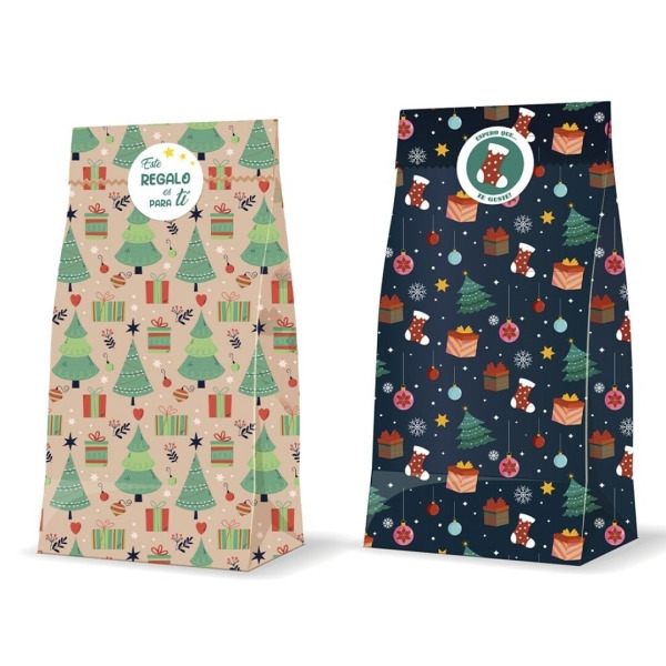 Bismark Pack de 3 Sobres Papel Kraft 60grs con 3 Pegatinas para Cierre - Medidas 20x42x8cm - Ideal para Regalos - 2 DiseÃ±os Nav