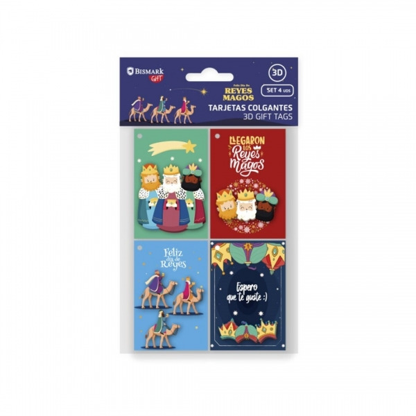Bismark Pack de 4 Tarjetas de Felicitacion Navideña - Diseño con Relieve - Tamaño Cerrada 6x8cm,Abierta 12cm - Se Pueden Colg