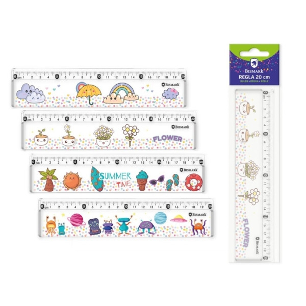 Bismark Regla 20cm con Bolitas de Colores en su Interior - Fabricada en Plastico - Ideal para Colegio - 4 DiseÃ±os Diferentes