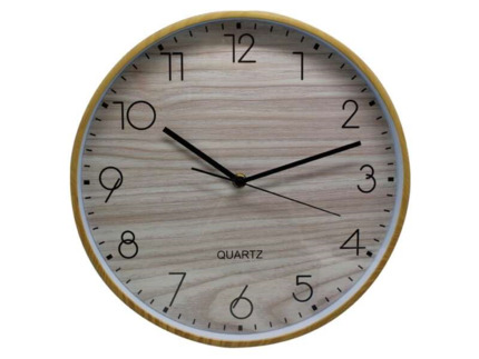 Bismark Reloj Oficina Marco Efecto Madera - Marco Plastico - Lente de Cristal - Manecillas de Aluminio - Esfera de PVC - Color Marrón
