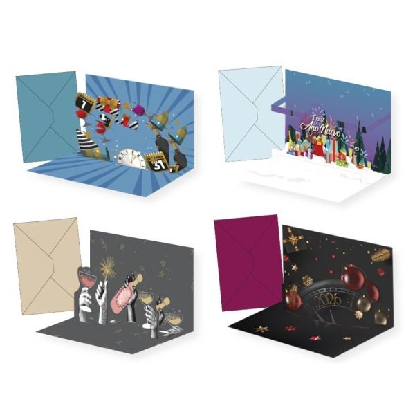 Bismark Tarjeta Pop Up de Felicitacion de AÃ±o Nuevo con Sobre - Decorada con Foil y Relieves Pop Up