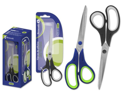 Bismark Tijeras de Oficina Acero Inoxidable 21cm - Empuñadura Ergonomica - Muy Ligeras y Resistentes - Colores Surtidos