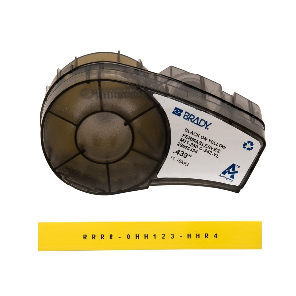 Brady M21-250-C-342-YL Cinta de Etiquetas Original Termocontractiles PermaSleeve - Texto Negro sobre Fondo Amarillo - Ancho 11,1