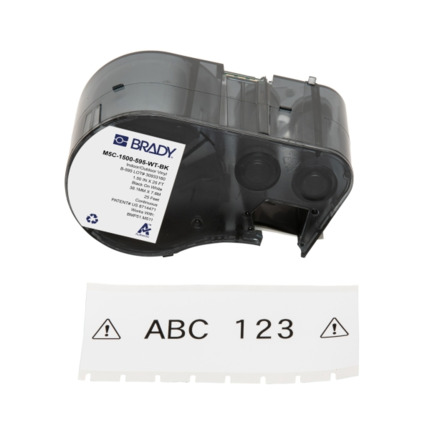 Brady M5C-1500-595-WT-BK Cinta de Etiquetas Original Vinilo - Texto Negro sobre Fondo Blanco - Ancho 38,10mm x 7,62m