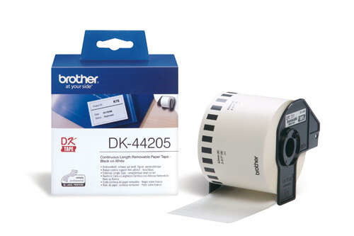 Brother DK44205 - Etiquetas Removibles Originales de Tamaño personalizado - Ancho 62mm x 30,48 metros - Texto negro sobre fondo