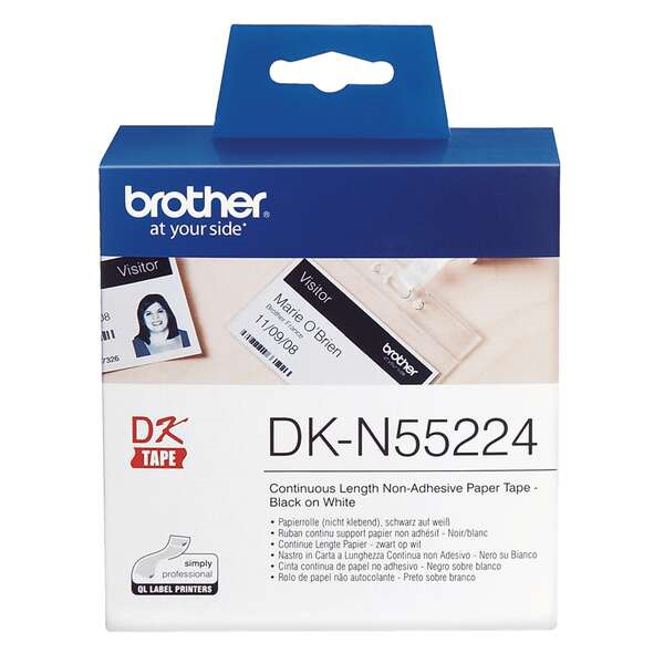 Brother DKN55224 - Etiquetas No Adhesivas Originales de TamaÃ±o personalizado - Ancho 54mm x 30,48 metros - Texto negro sobre fo
