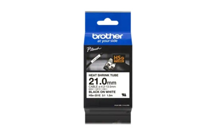 Brother HSe251E Cinta Tubo Termorretractil Original de Etiquetas para Cables - Texto Negro sobre Fondo Blanco - Ancho 21mm x 1.5 metros - Cable Recomendado Ø 4.2mm a 13.5mm