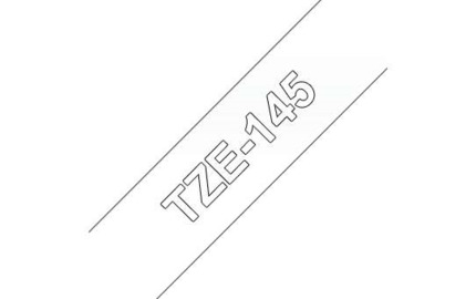 Brother TZe145 Cinta Laminada Generica de Etiquetas - Texto blanco sobre fondo transparente - Ancho 18mm x 8 metros