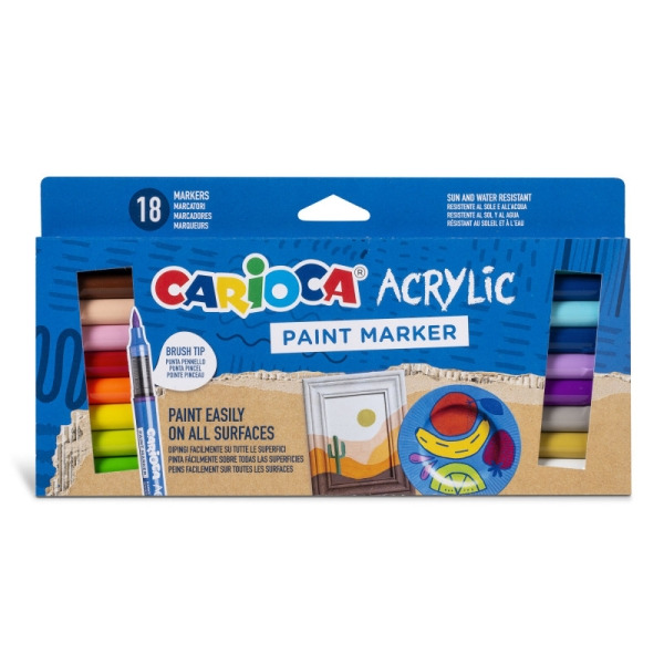 Carioca Acrylic Pack de 18 Marcadores de Pintura Acrilica - Punta Pincel - Tinta a Base de Agua - Alta Cobertura - Colores Surti