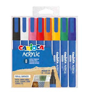 Carioca Acrylic Pack de 8 Marcadores de Pintura Acrilica - Punta Redonda Media 1.8-2.5mm - Tinta a Base de Agua - Alta Cobertura