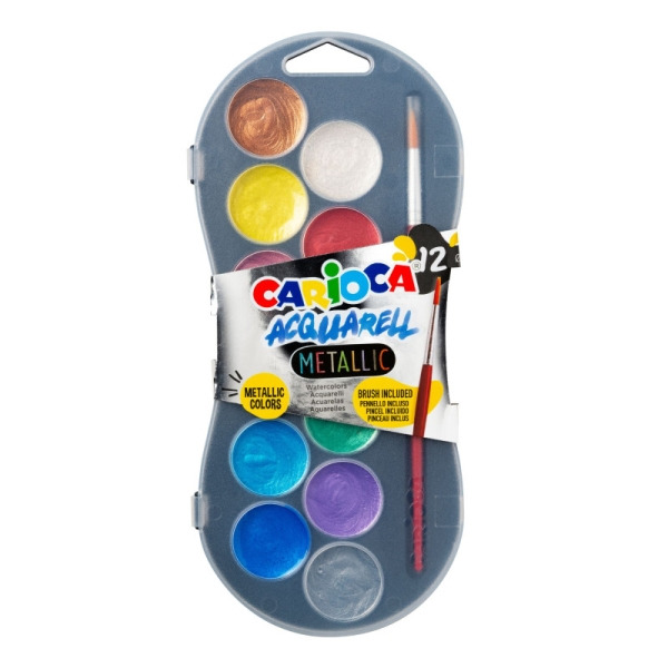 Carioca Acuarell Metallic Pack de 12 Acuarelas en Pastillas de ÃË 30mm - Brillantes - Facilmente Mezclables - Colores Metallic