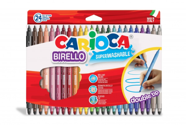Carioca Birello Pack de 24 Rotuladores - Doble Punta Fina y Media - Tinta Superlavable No Toxica - Lavable de la Piel y Tejidos