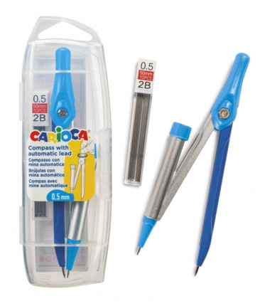 Carioca Compas Ajustable con Portaminas - Kit de Carga Mina HB 0.5 - Descenso de la Mina por Clic - Color Varios