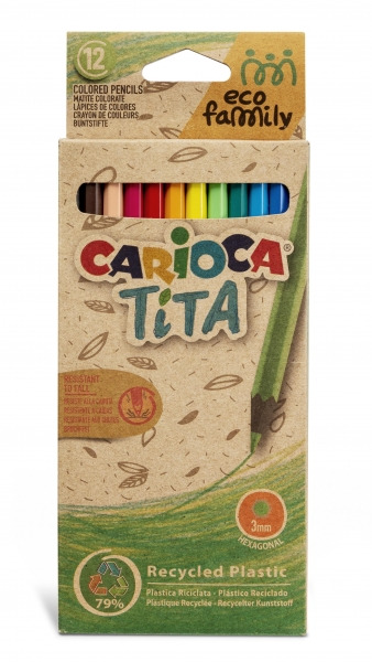 Carioca Eco Family Pack de 12 Lapices de Colores - Cuerpo Hexagonal - Colores Brillantes - Escritura Blanda - Mina Segura y Resi