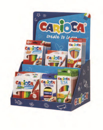 Carioca Expositor Core Incluye 8 Joy Box 12uds, 12 Supercolor Pencils Box 12uds, 6 Tempera Tubes 12ml x 5uds, 6 Jumbo Box 12uds, 12 Tita Box 12uds, 4 Maxi Wax Crayons 24uds