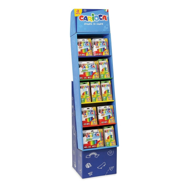 Carioca Expositor de Suelo 12+2 Incluye 48 Packs Rotuladores Joy 12+2, 24 Packs Rotuladores Jumbo 12+2, 90 Packs Lapices de Colo