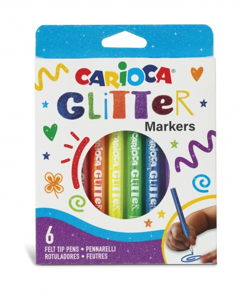Carioca Glitter Caja 6 Rotuladores - Punta à 1mm - Tinta Liquida a Base de Agua - Punta de Alta Calidad - Efecto Glitter - Resi