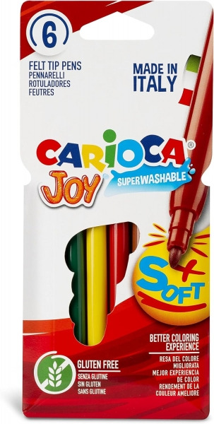Carioca Joy Paperboard Pack de 6 Rotuladores de Punta Fina - Punta 2.6mm - Superlavables - Ideales para Dibujar y Colorear - Col