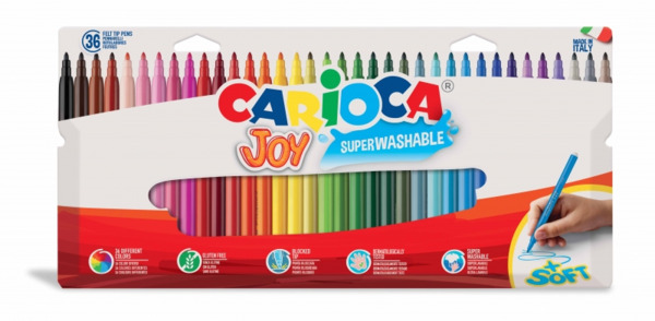Carioca Joy Superlavable Pack de 36 Rotuladores - Punta Fina 2.8mm - Punta Bloqueada - Tapa Ventilada - Colores Surtidos
