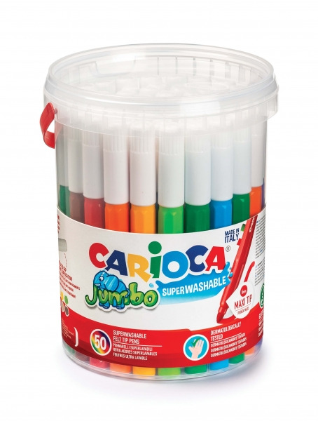 Carioca Jumbo Pack de 50 Rotuladores - Cuerpo Octogonal Maxi - Tinta Superlavable - Punta Maxi 6mm Bloqueada - Tapa Ventilada -