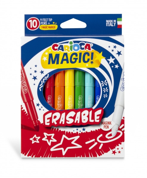 Carioca Magic Markers Pack de 10 Rotuladores Magicos Erasable - Tinta Magica Cambia de Color - Incluye Rotulador Magink para Bor