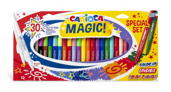 Carioca Magic Markers Pack de 30 Rotuladores Magicos - Tinta Magica Cambia de Color - Incluye Rotulador Magink para Cambiar o Bo