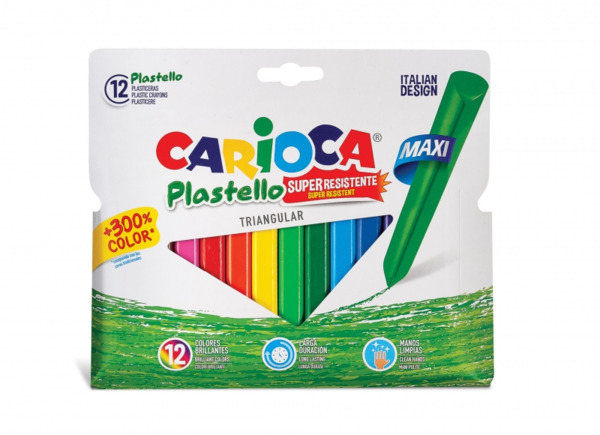 Carioca Maxi Pack de 12 Plasticeras Triangulares - Extra Limpias - Duran 3 Veces mas - Colores Brillantes - Faciles de Afilar -