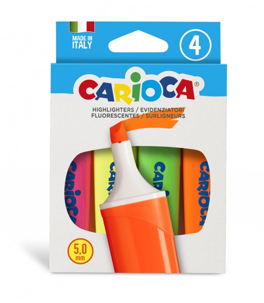 Carioca Memolight Pack de 4 Marcadores - Punta Biselada de 5mm - Colores Brillantes y Lavables - Tinta a Base de Agua - Colorrs