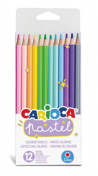 Carioca Pack de 12 Lapices de Madera Pastel - Colores Pastel - Cuerpo Hexagonal - Colores Brillantes y Lavables - Escritura Blan