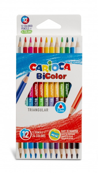 Carioca Pack de 12 Lapices Triangulares - Mina de Alta Calidad - Alta Resistencia a la Rotura - Facil de Sacar Punta - Colores B