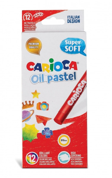 Carioca Pack de 12 Pasteles al Oleo - Maxi Cuerpo à 10mm - Lavables - Resistentes a la Luz - Faciles de Mezclar - Uso en Papel,