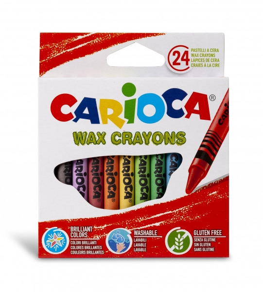 Carioca Pack de 24 Ceras Pastel - Colores Brillantes - Lavables - Cuerpo de à 8mm - Color Varios