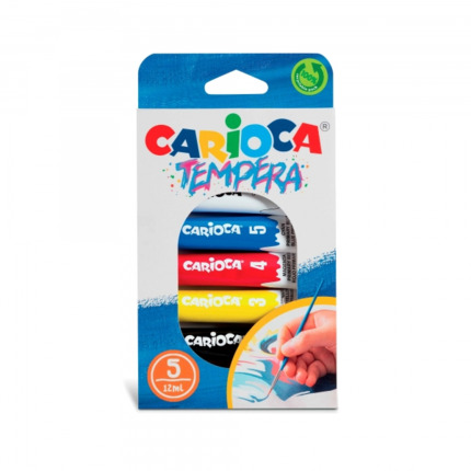 Carioca Pack de 5 Tubitos de Tempera de 12ml - Colores Superlavables - Alto Poder Cubriente - Aplicable en Materiales Porosos - Colores Surtidos