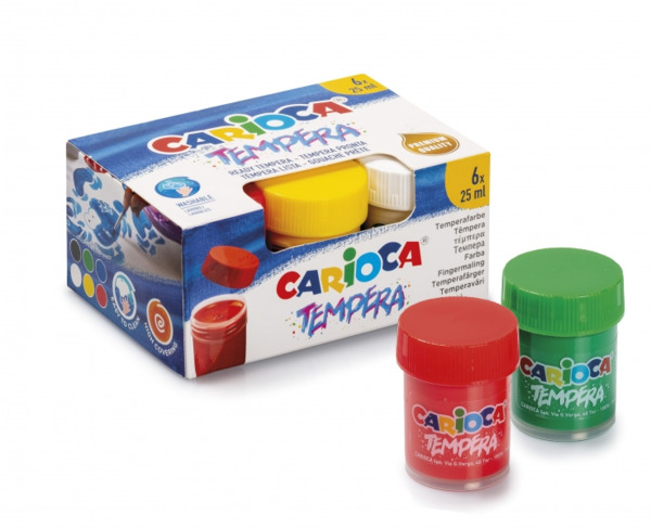 Carioca Pack de 6 Vasitos de Tempera - Colores Superlavables - Alto Poder Cubriente - Se Aplica en Materiales Porosos - Color Va